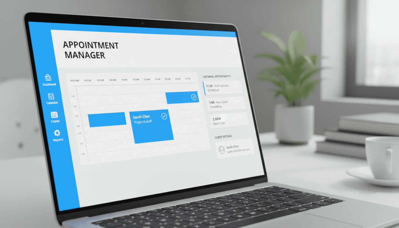 AI-powered appointment management dashboard on computer screen
